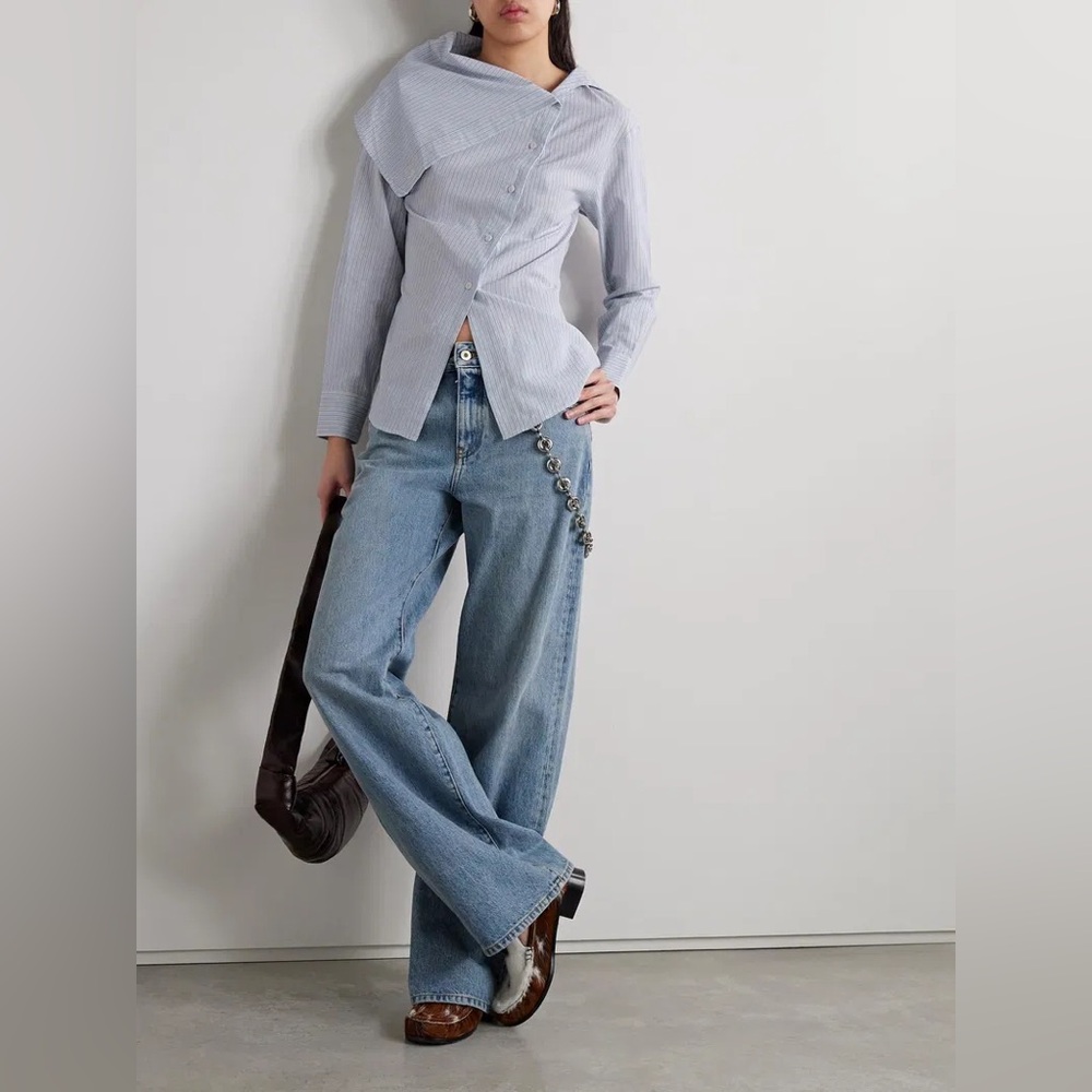 Acne blue and white striped asymmetric button-down shirt - Picture 2 of 9